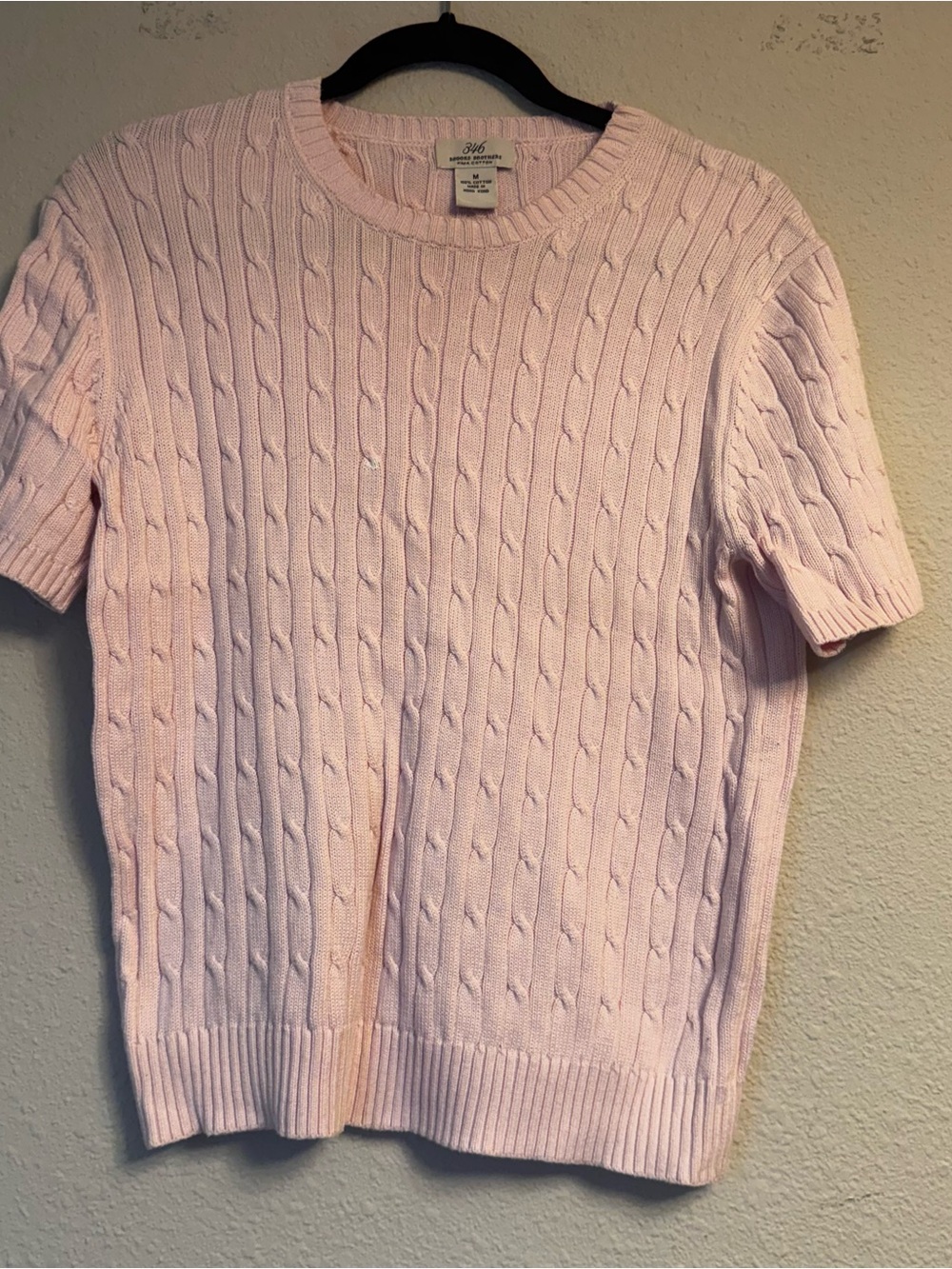 Brooks Brothers Pale Pink Short-Sleeve Cable Crewneck Sweater
